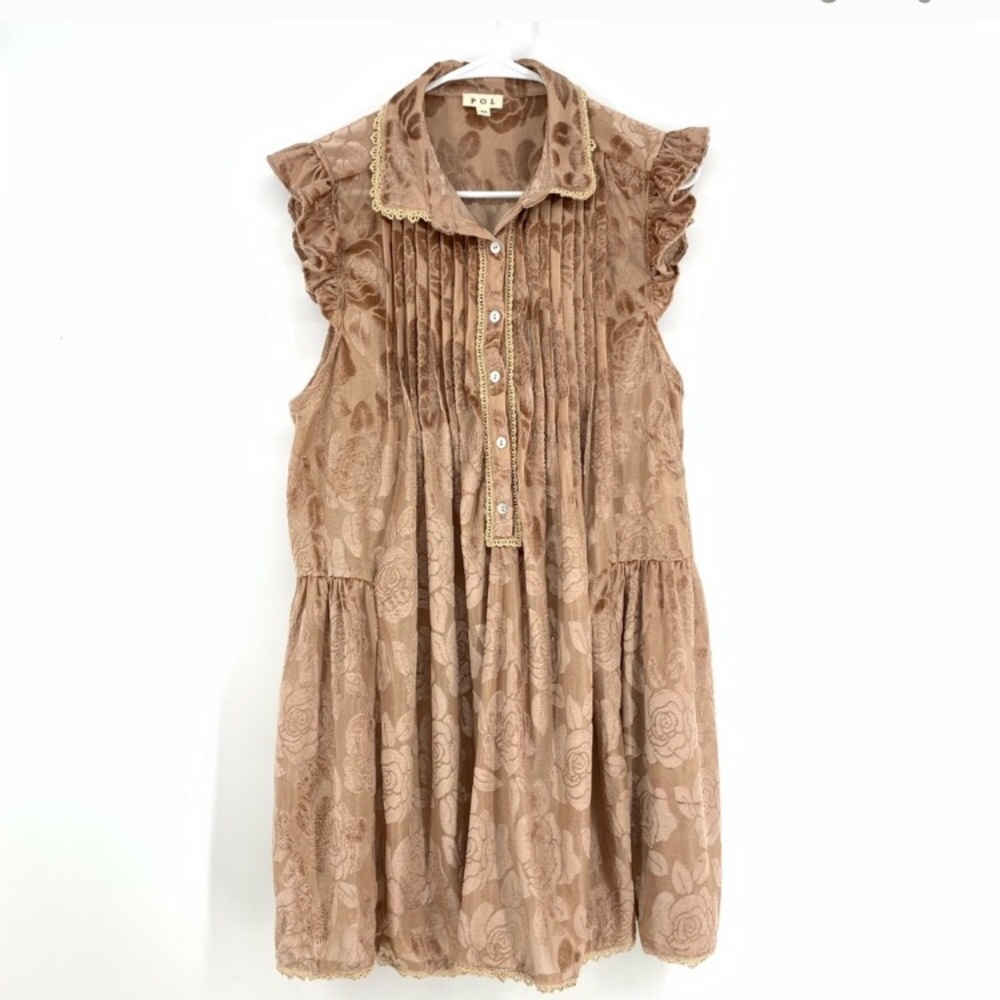 POL Velvet Floral Babydoll Ruffle Blouse Size M